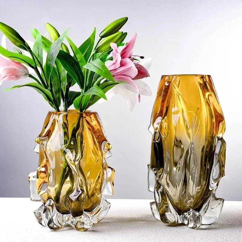 Creative Amber Gradient Glass Vase Hydroponics Flowers Pots Desk Decoration Flower Arrangement Floral Vases Modern Home Decor