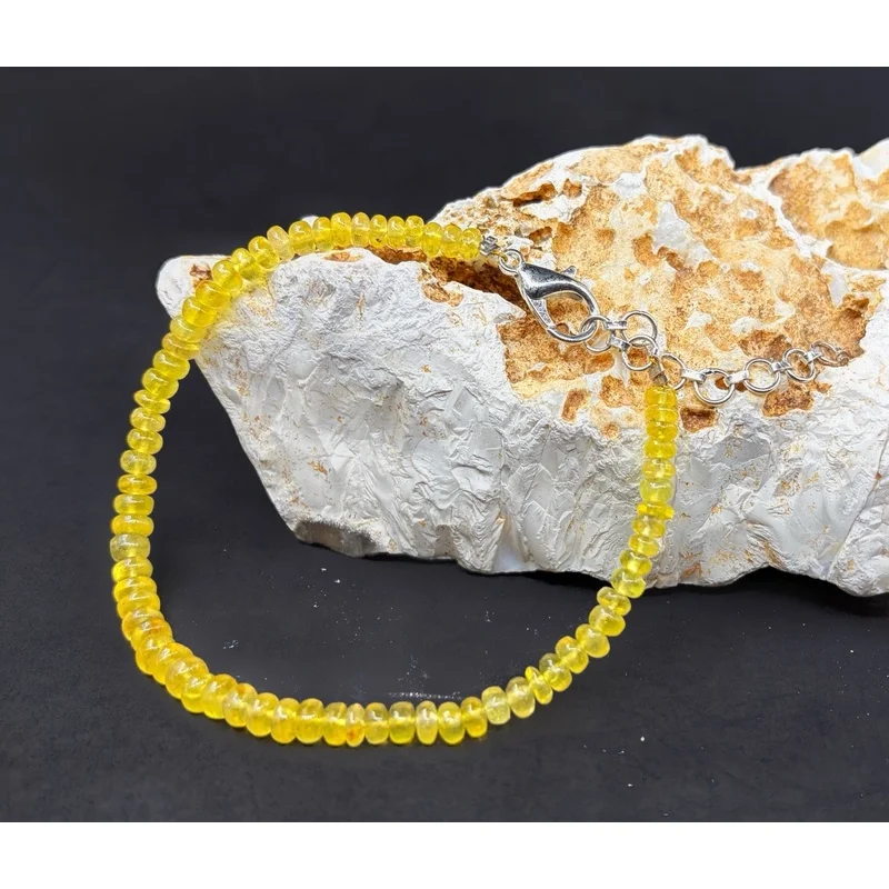Yellow Sapphire Bead Bracelet 7” Round Smooth 4–5mm Sterling