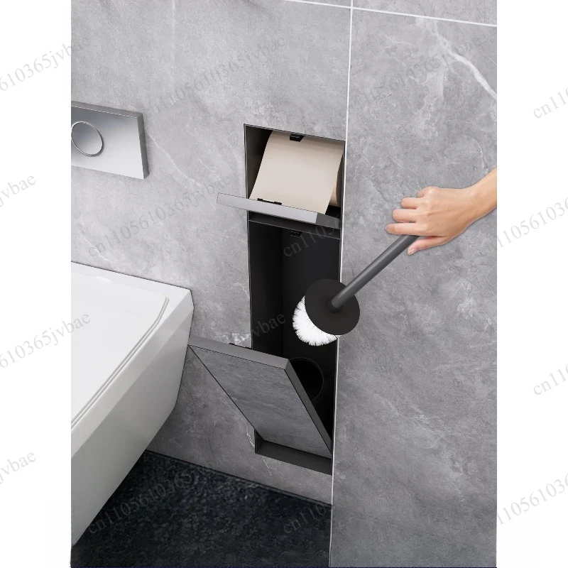 Wall-mounted Toilet Brush Holder Built-in Storage Box Stainless Steel Embedded Bathroom Niche