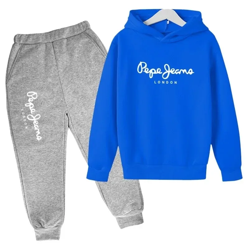 Freizeit-Trainingsanzug mit Buchstabenmuster, bestehend aus 2 Teilen: Kapuzenpullover und Hose, für Jungen und Mädchen im Alter von 3 bis 13 Jahren, geeignet für Frühling und Herbst, Streetwear, Kinderkleidung. – Detail 8