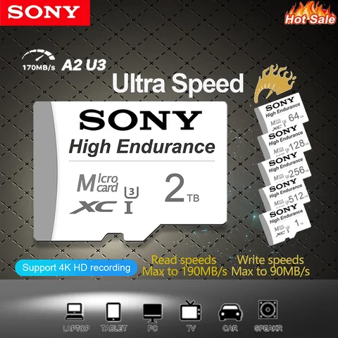 SONY High Endurance Micro TF/SD Card 512GB 64GB 128GB 256GB Memory Card Up to 100MB/s Flash Card TF Card for Monitoring Dashcam