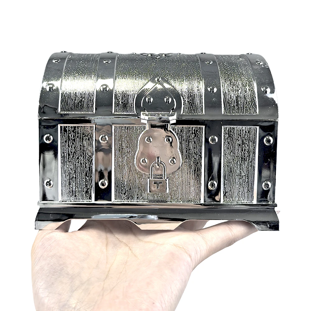 Pirate Treasure Chest Toys Pirate Adventurous Treasure Box with Lock Toy Pirate Gold Coins Kids Halloween Pirate Party Decor