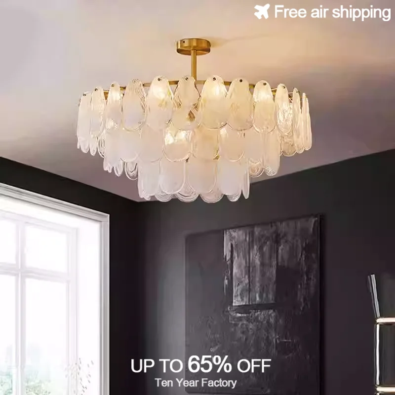 Luxury Gold French Modern E14 Cloudy Glass Chandelier LED Light for Living Room Indoor Decorative