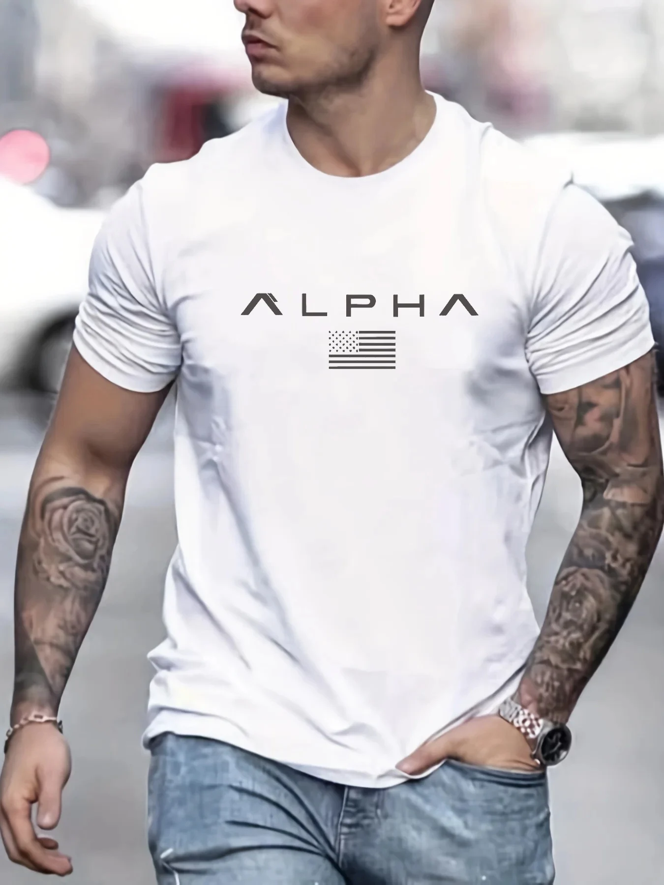 Outdoor-Fitness-Sport-T-Shirt für Herren – Lässiges, locker sitzendes Kurzarm-Oberteil mit Rundhalsausschnitt – Modisches Gym-T-Shirt – Herren-Sommer-Schnelltrocknungs-T-Shirt