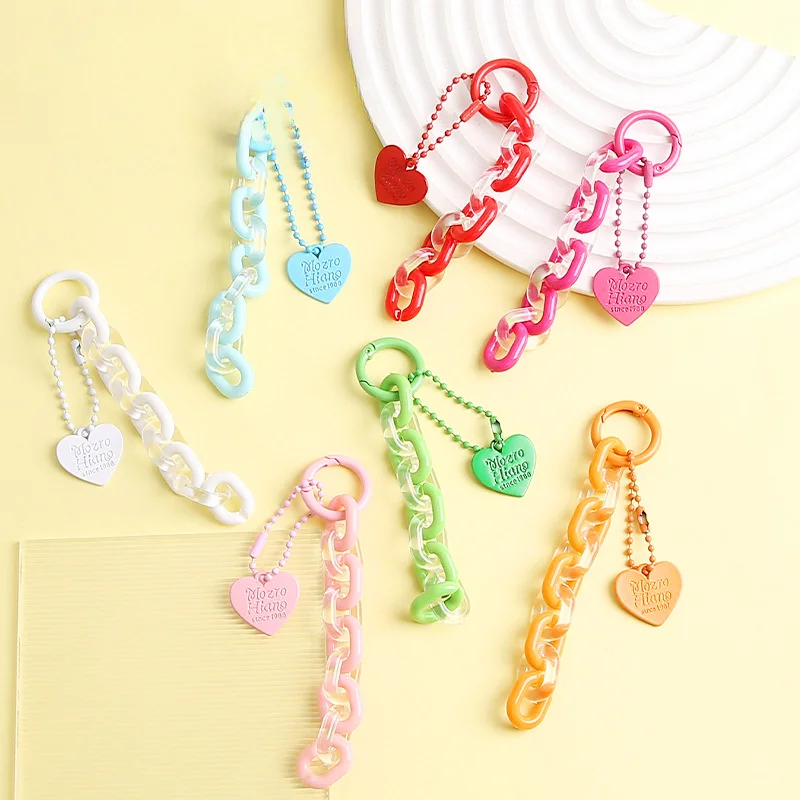 Handmade Colored Chain Heart-shaped Keychain Pendant Headphone Cover Small Gift Decoration Bag Phone Case Hanging Chain
