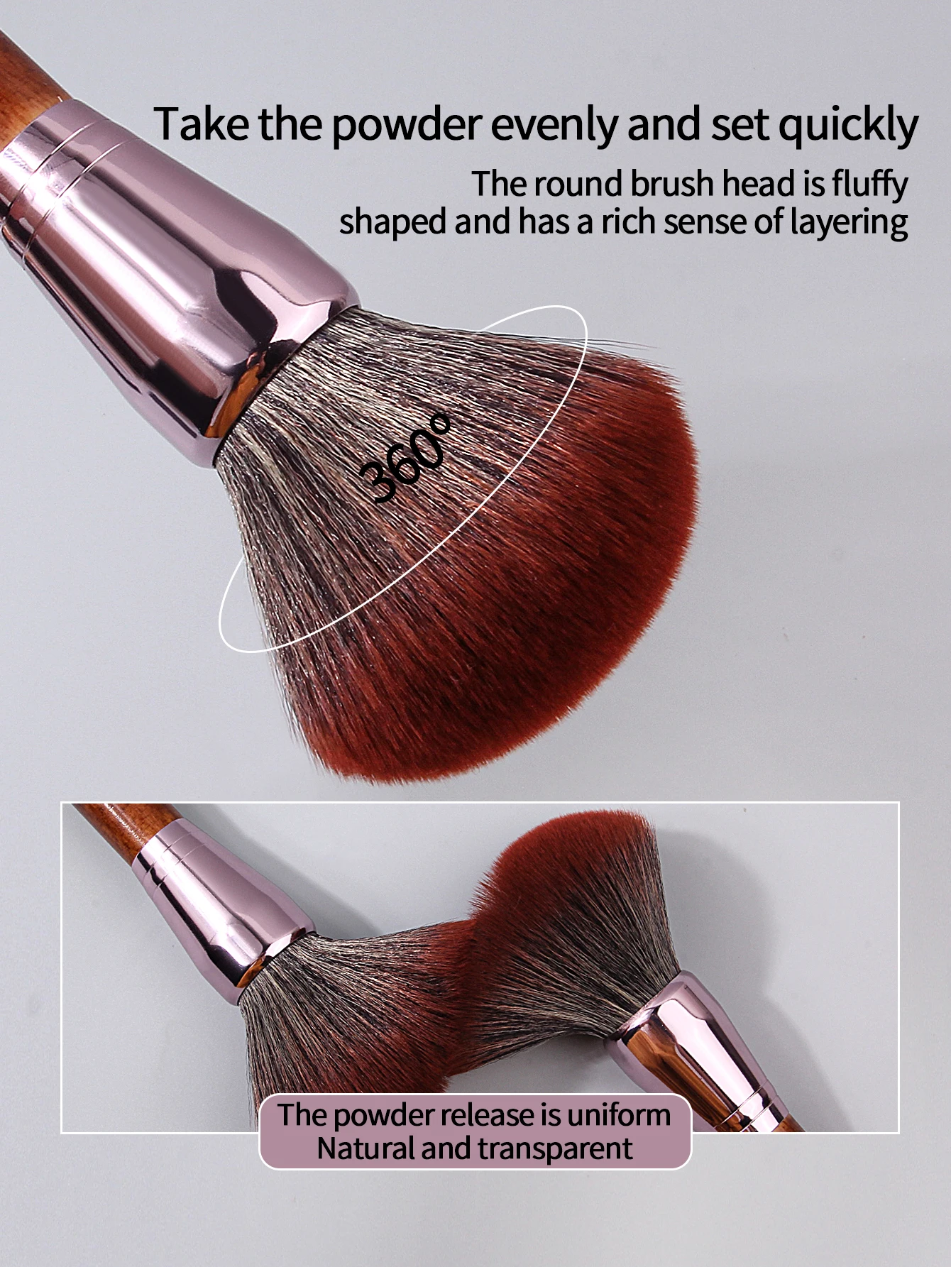 Pincel de maquiagem com cabo de madeira, retrô e elegante, pó fosco, pincel de blush conveniente, pincel de contorno de pó solto, 1 peça