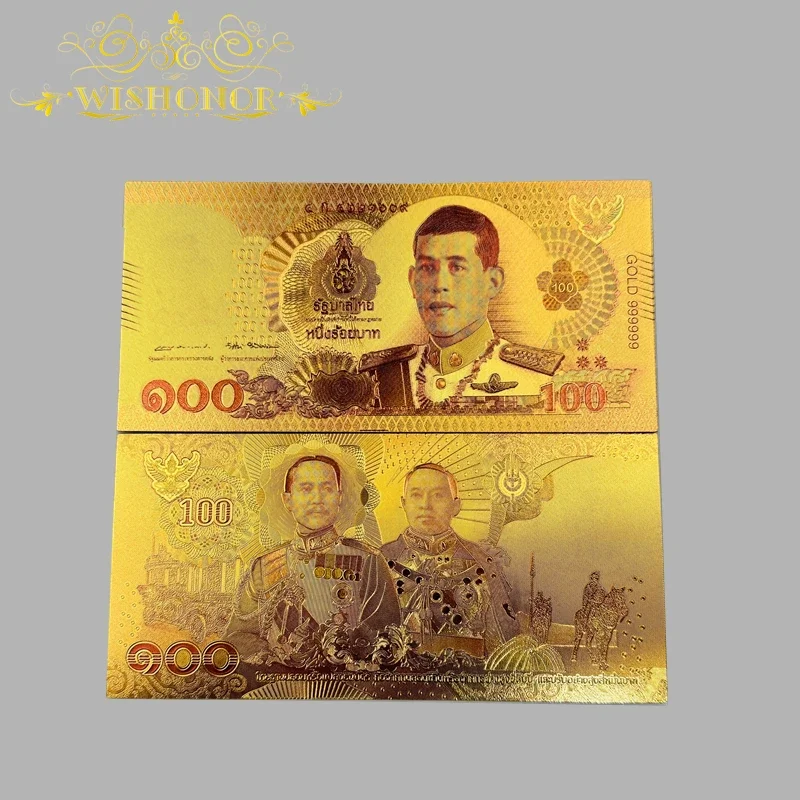 أوراق نقدية تايلانية مطلية بالذهب عيار 24 ، مطلية بالذهب للجمع ، 10 ، تايلاندي ، جديد