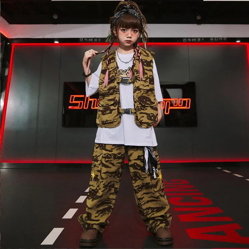 Hip Hop Girls Solid Vest Cagro Pants Boys Camouflage Street Dance Outfits Shorts Child Streetwear Kids Teens Jazz Clothes Sets