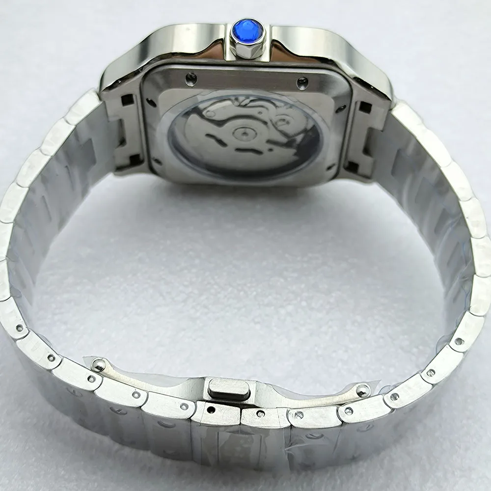 นาฬิกาข้อมือผู้ชาย New NH35 รุ่น Time is Money หน้าปัดทรงสี่เหลี่ยมแบบโรมัน ขนาด 38 มม. ตัวเรือนสแตนเลส นาฬิกา Santos กลไก NH35