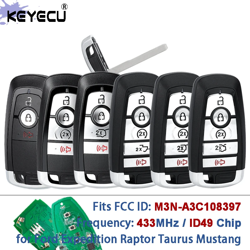

KEYECU M3N-A3C108397 433MHz ID49 Chip Smart Remote Key Fob For Ford Expedition Next Gen Everest Raptor MK5 Taurus Mustang 2023+