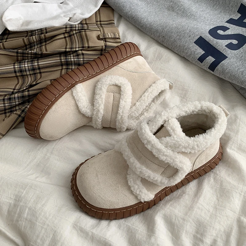 

Зимние теплые хлопковые женские зимние ботинки на меху, модная нескользящая обувь на платформе на плоской подошве, женские удобные короткие ботильоны