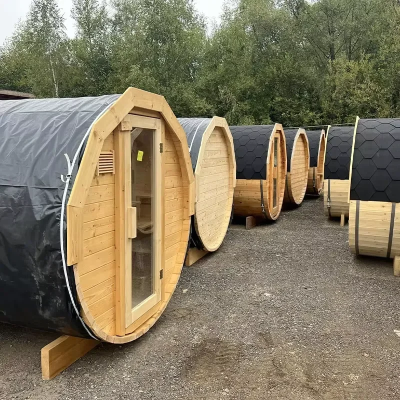 4-6 people modern outdoor electric redwood barrel sauna room Radiant heat wood stove panoramic glass dry steam spa cabin
