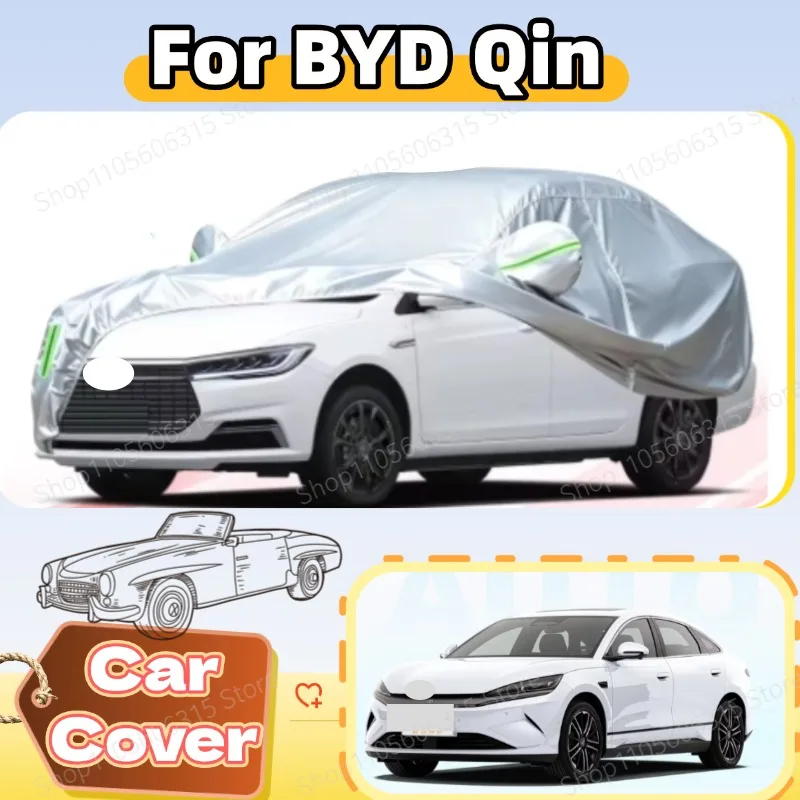 For BYD Qin 2018-Present Custom Fit Full Car Cover Silver Coated Fabric Side Zipper Access UV Sun Dust Protection