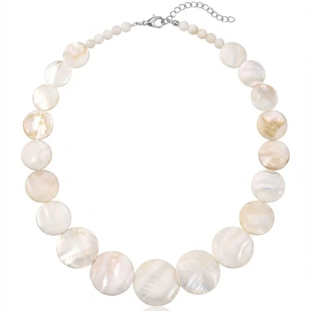 Elegant Bohemian Shell Round White Beaded Choker Adjustable Geometric Sweater Chains Jewelry