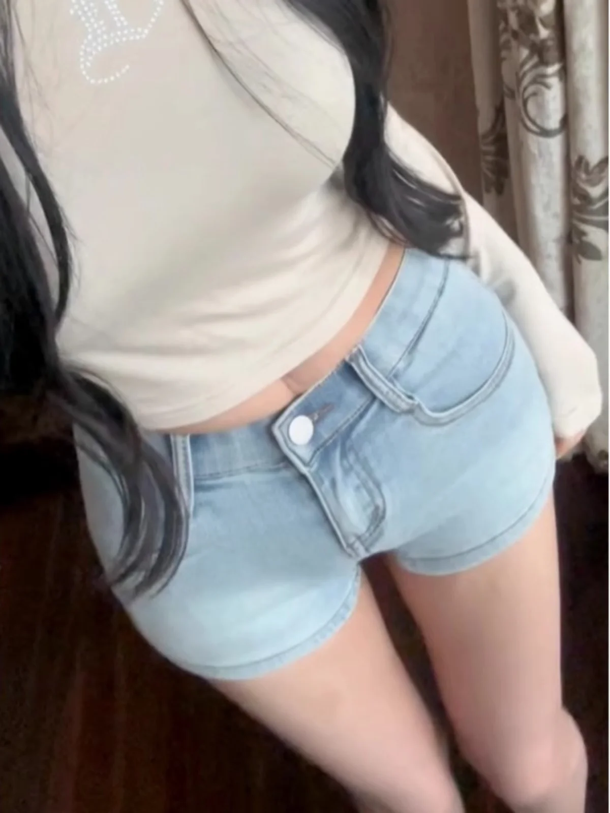 

Retro Korean Style Low Waist Flared Ultra-Short Denim Shorts Women's Summer Tight Fitting Butt Enhancing Jeans