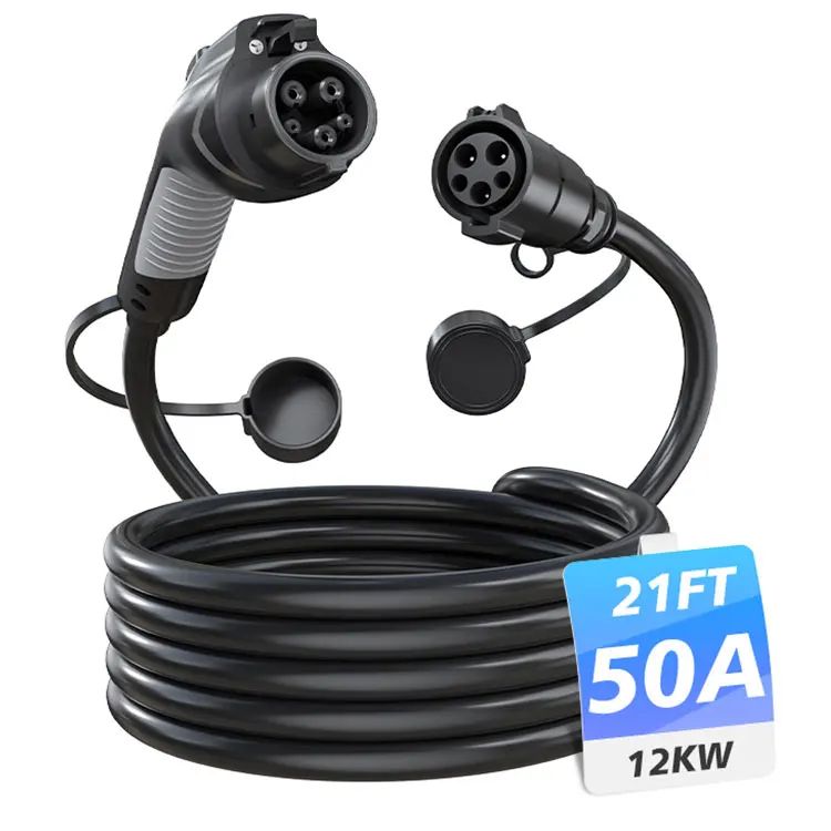 50A Type 1 Sae J1772 Extension EV Charging Extent Cable 21FT EV Type1 Plug Adapter Connector Line With Charger Cord