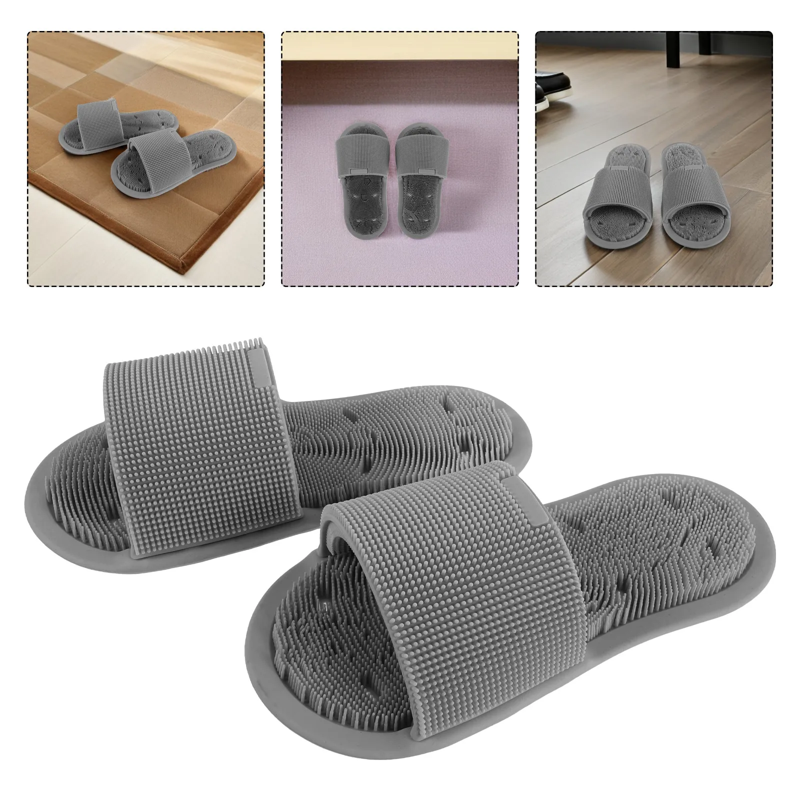 

Набор из 2 массажных тапочек для ног с силиконовыми вставками на присосках, нескользящие тапочки-мочалки для душа и ванны для домашнего использования