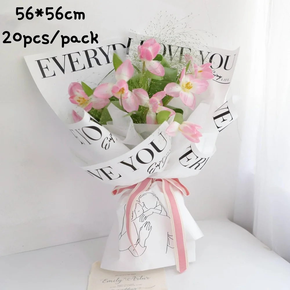 Korean-style 56*56cm 20pcs/pack Wrap Printed"Every day I Love You",For Valentine, Weddings, Anniversaries & Romantic Daily Gifts