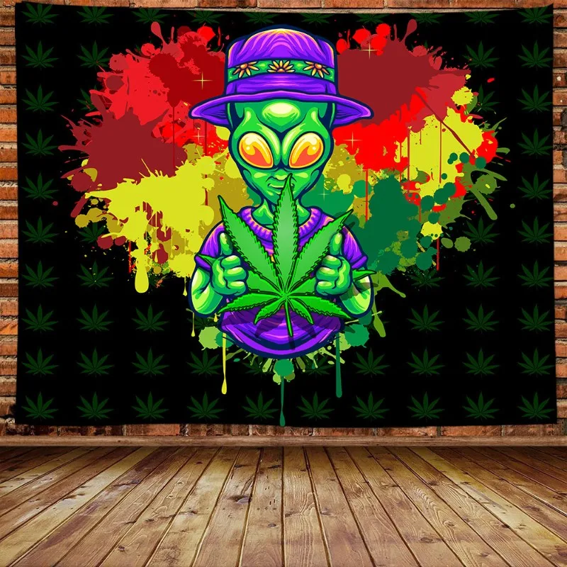 VIKAMA Cannabis Leaf Woman Back Wall Tapestry Green Red Yellow Marijuana Plant Bong Weed Smoke Psychedelic 420 Decor Lightweight