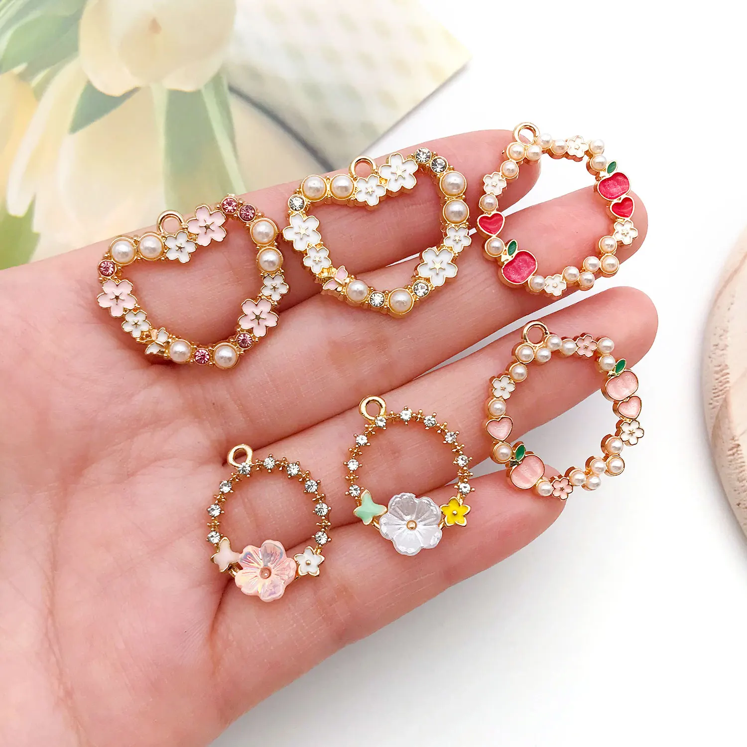 6/12pcs Enamel Openwork Charm Set – DIY Craft Kit for Earrings, Bracelets, Necklaces & Bag Accessories