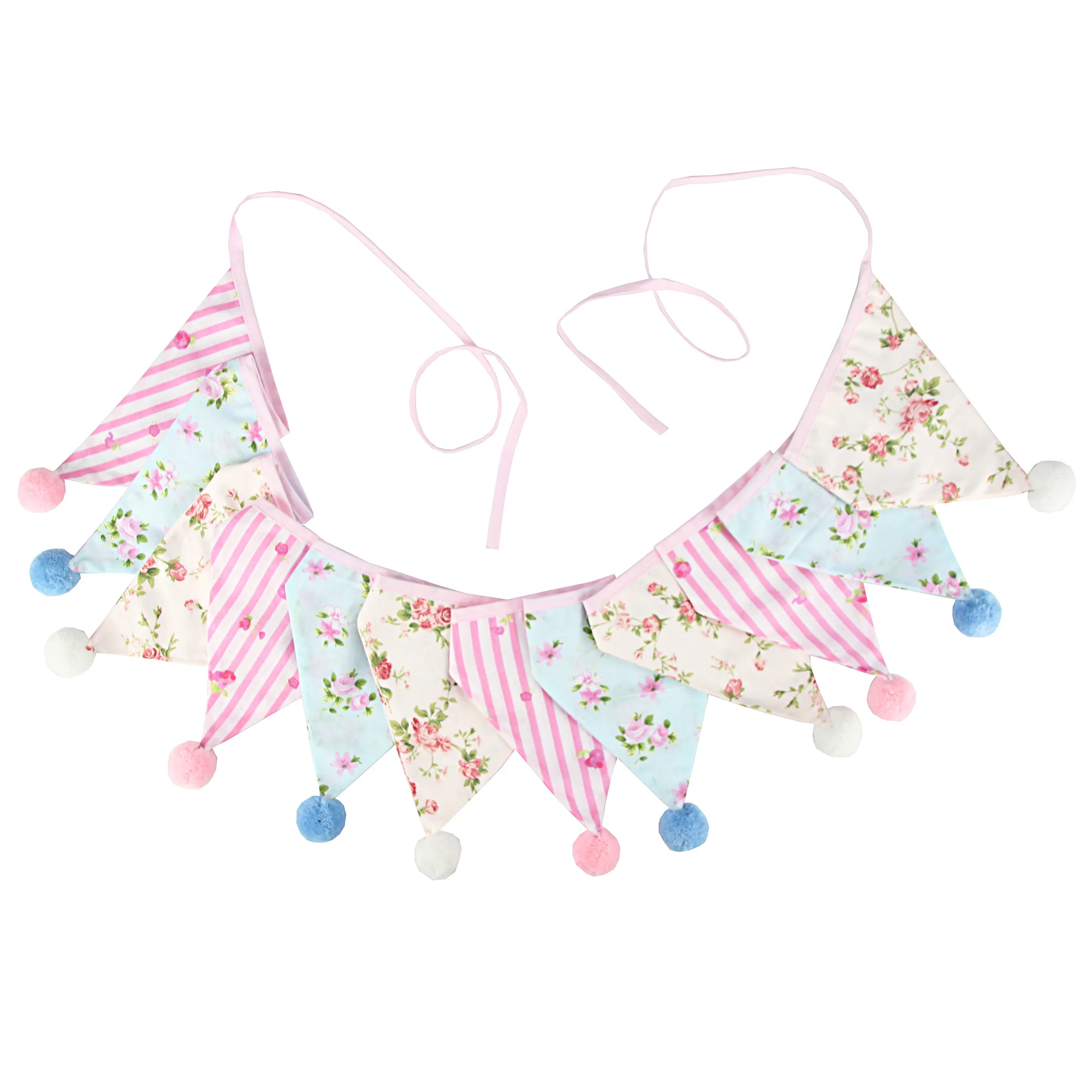 3,2 m Vintage-Blumenstoff-Wimpelkette, 12 Wimpel-Flaggen mit Kugeln, Hochzeit, Party, Dekoration, Banner, Zuhause, Babyparty, Karneval, Girlande – Detail 29