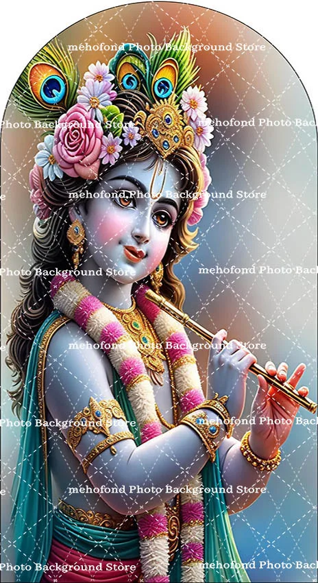 Mehofond Krishna Radha Yashoda Arch Backdrop Cover Kids Birthday Party Baby Shower India God Decor Chiara 2-sided Background