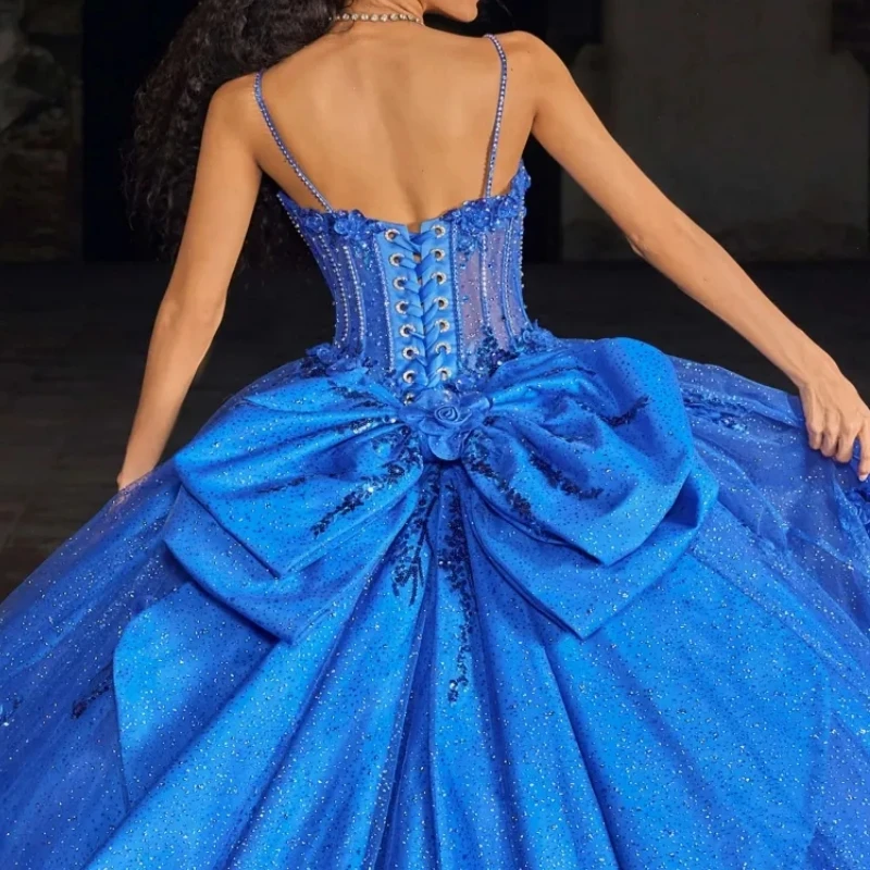 

A1750 Современные королевские синие платья Quinceanera для девочек 15-16 лет Бальное платье с цветочной аппликацией и бантом для выпускного вечера, дня рождения, новое индивидуальное платье
