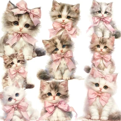 16Pcs/Pack Cute Bowknot Cat Sticker DIY Craft Scrapbooking Album Junk Journal Decorative Stickers