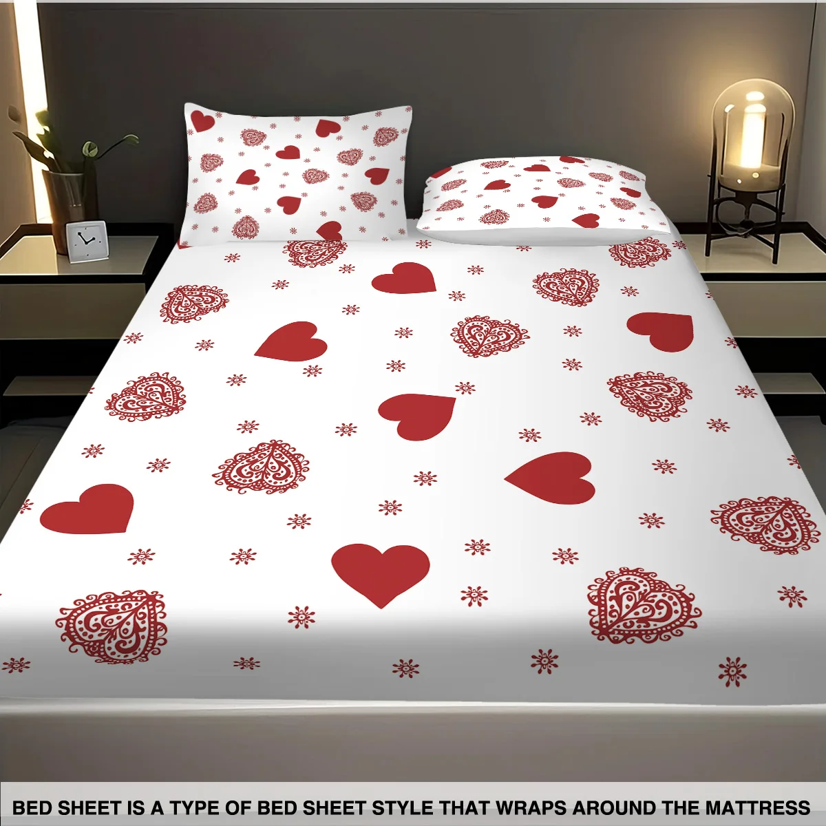 3pcs Valentine's Day Red Love Print Coreless Bed Sheet Set Multi Size Bed Cover Bedroom Bedding Decoration Machine Washabl