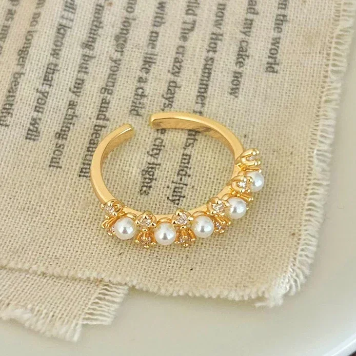

Real 925 Sterling Silver 14K Gold Zircon Pearl Flower Opening Rings for Women Trendy Plant Fine Jewelry Minimalist Accessory