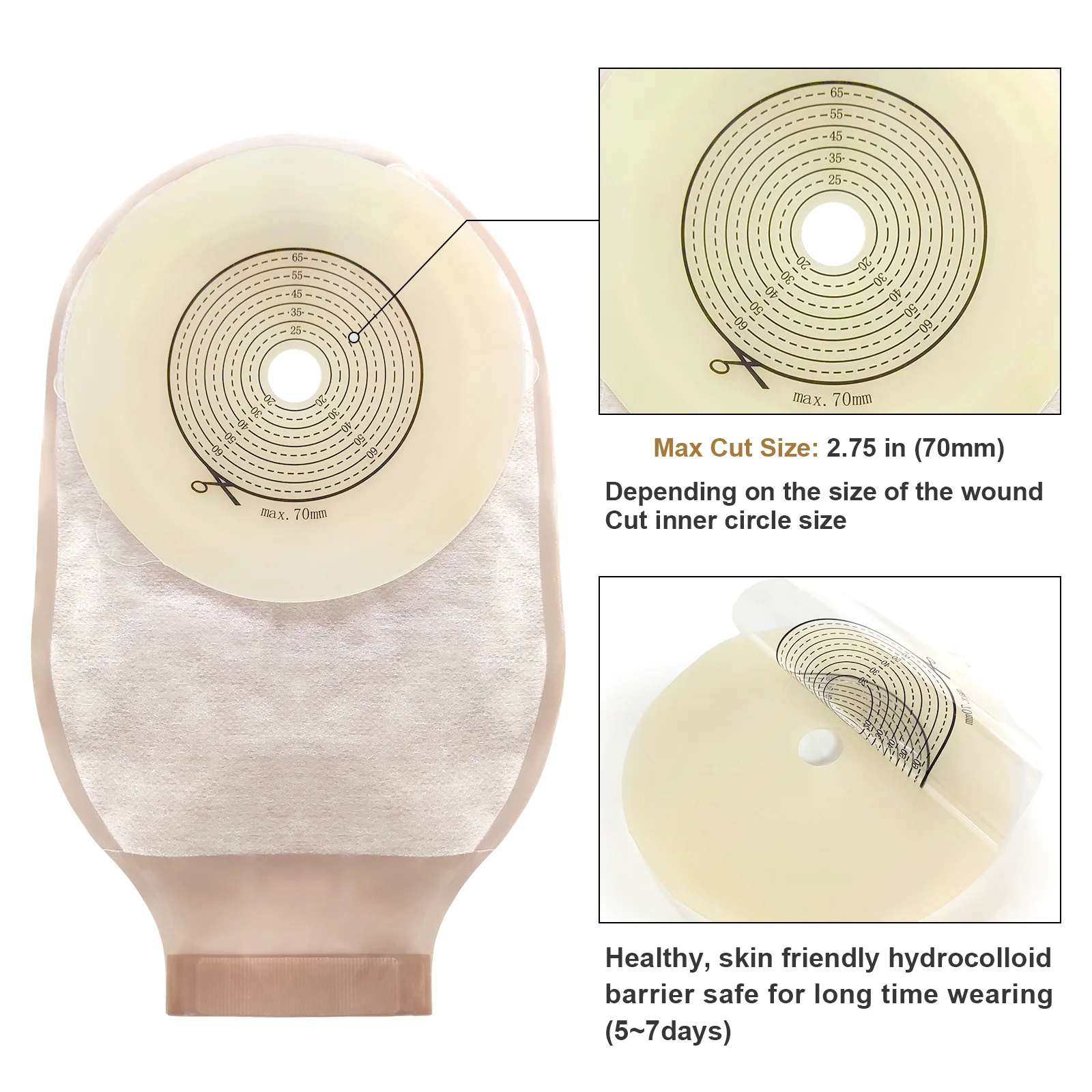 70mm 10Bags+5/10Barriers Ostomy Supplies Colostomy Bags Two Piece Drainable Pouches with hoop and look Stoma Care