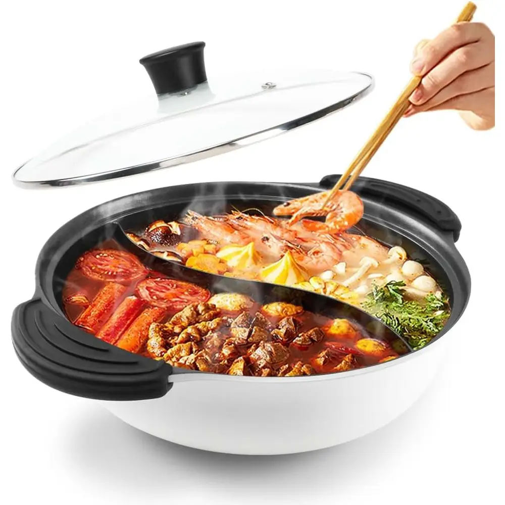 

Hot Pot with Divider or Induction Cooker Dual Sided Soup Cookware Two-lavor Chinese Shabhabu Pot or Home Party amily Gathering,