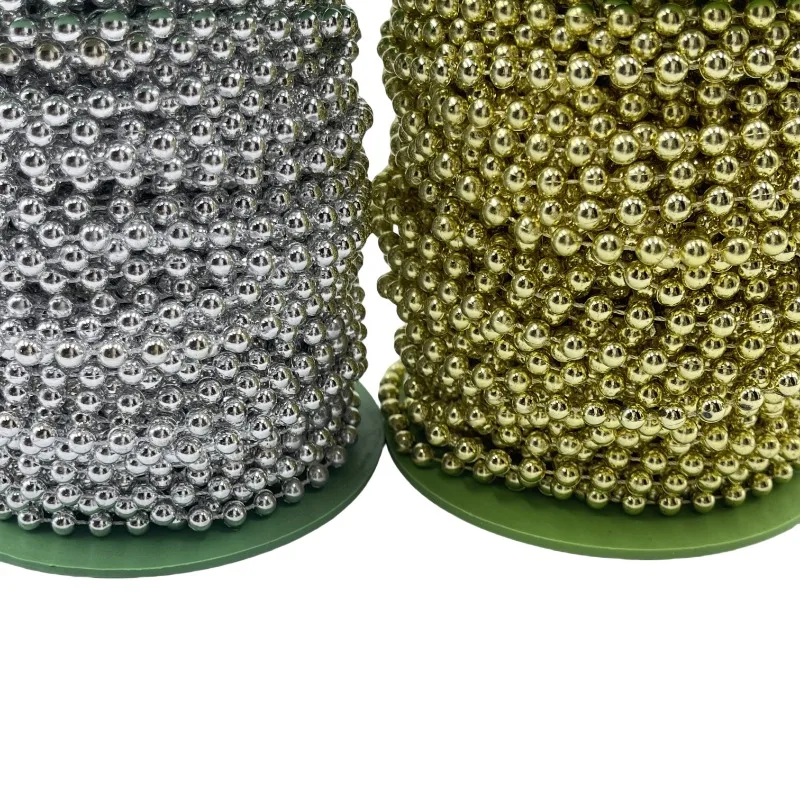 Yapay inci zincir 2 metre 5mm altın ve gümüş boncuk düğün dekorasyon Trim DIY noel ağacı asılı dekorasyon