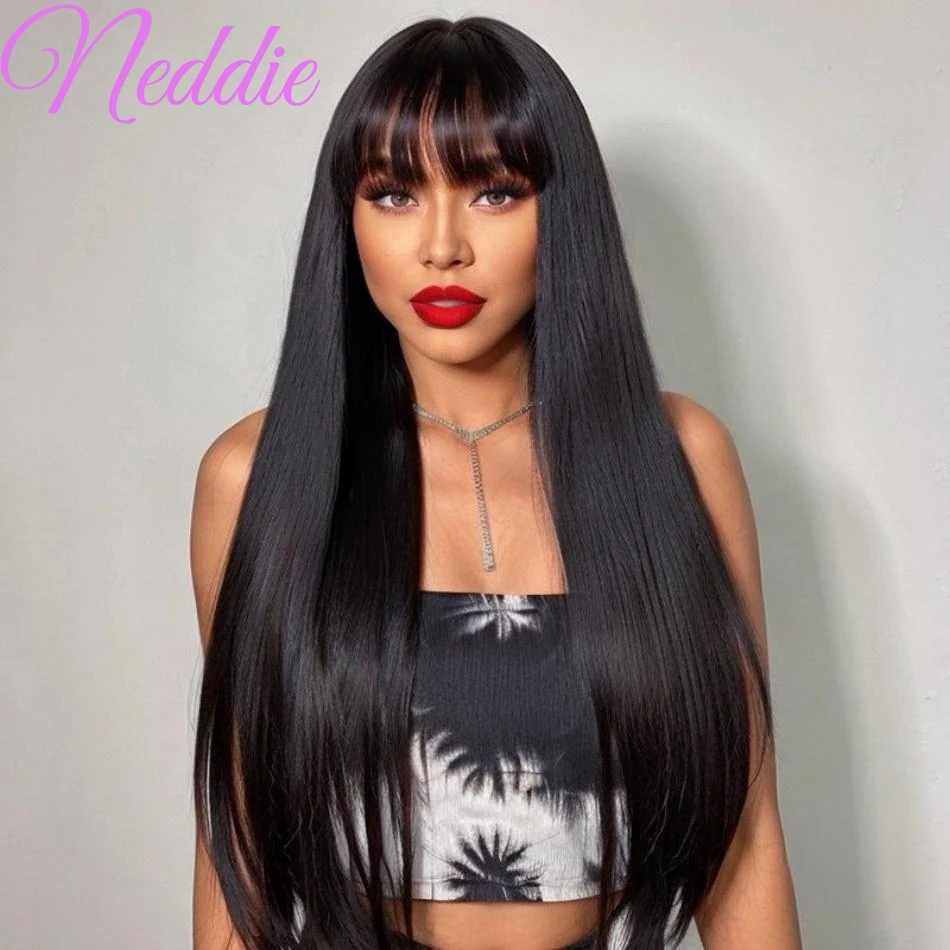 Bone Straight Wigs 3X1 Middle Part Lace Wig Human Hair Wig With Bangs 100% Full Machine Made Straight Human Hair Wigs For Women