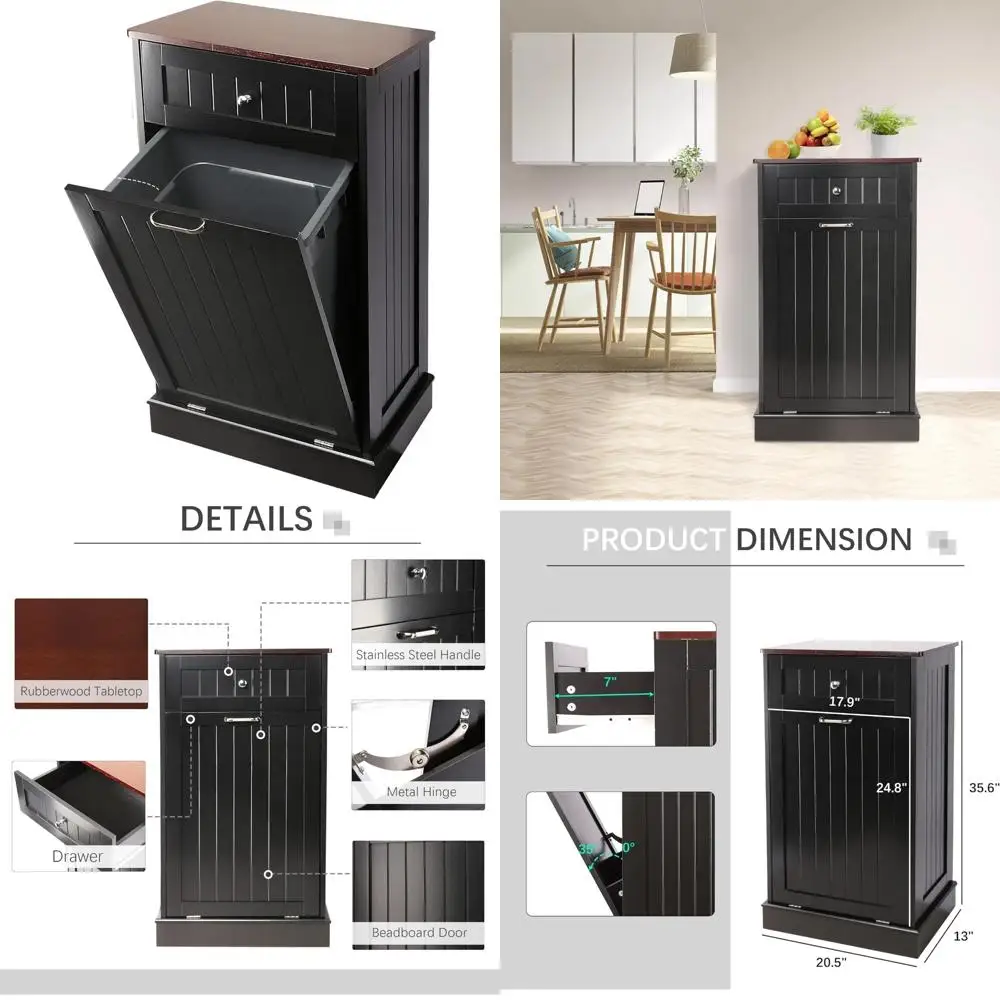 

Antique Style Beadboard Kitchen Island with Solid Wood Top, Drawer, and Pet-Resistant Trash Cabinet