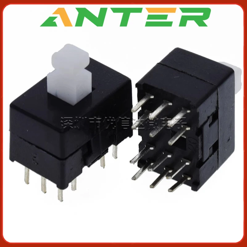 10Pcs DC30V/0.1A Multifunctional Mini Switch Double Row 12 pins self-locking 8.5x8.5x13mm Square Head Black Dual Control Button