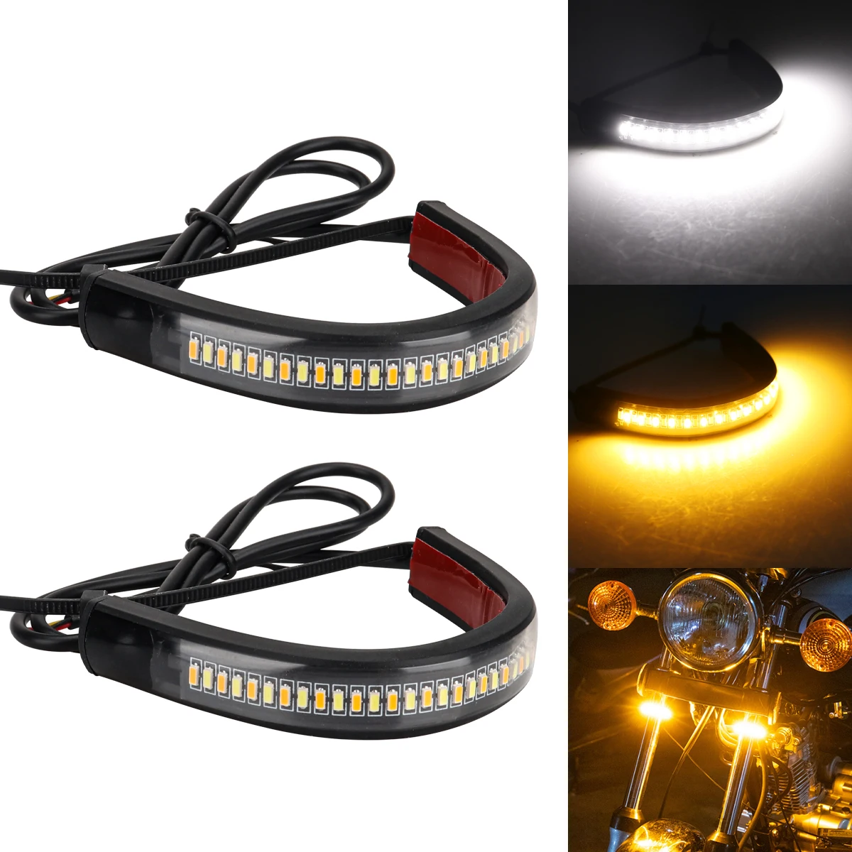 2Pcs 36LED Ring Fork Strip Flashing Indicator Motorcycle Turn Signals DRL White Amber Flasher Warning Running Lamp Blinker Acces