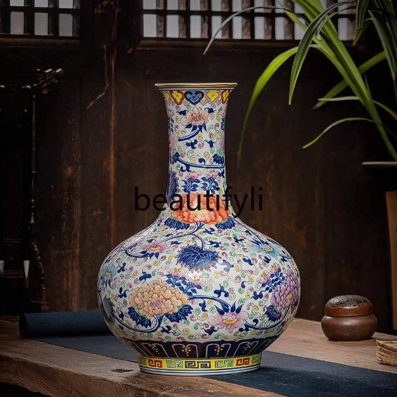 Ceramic vase porcelain ornament antique blue and white porcelain  flower arrangement light luxury high-end large porcelain vase