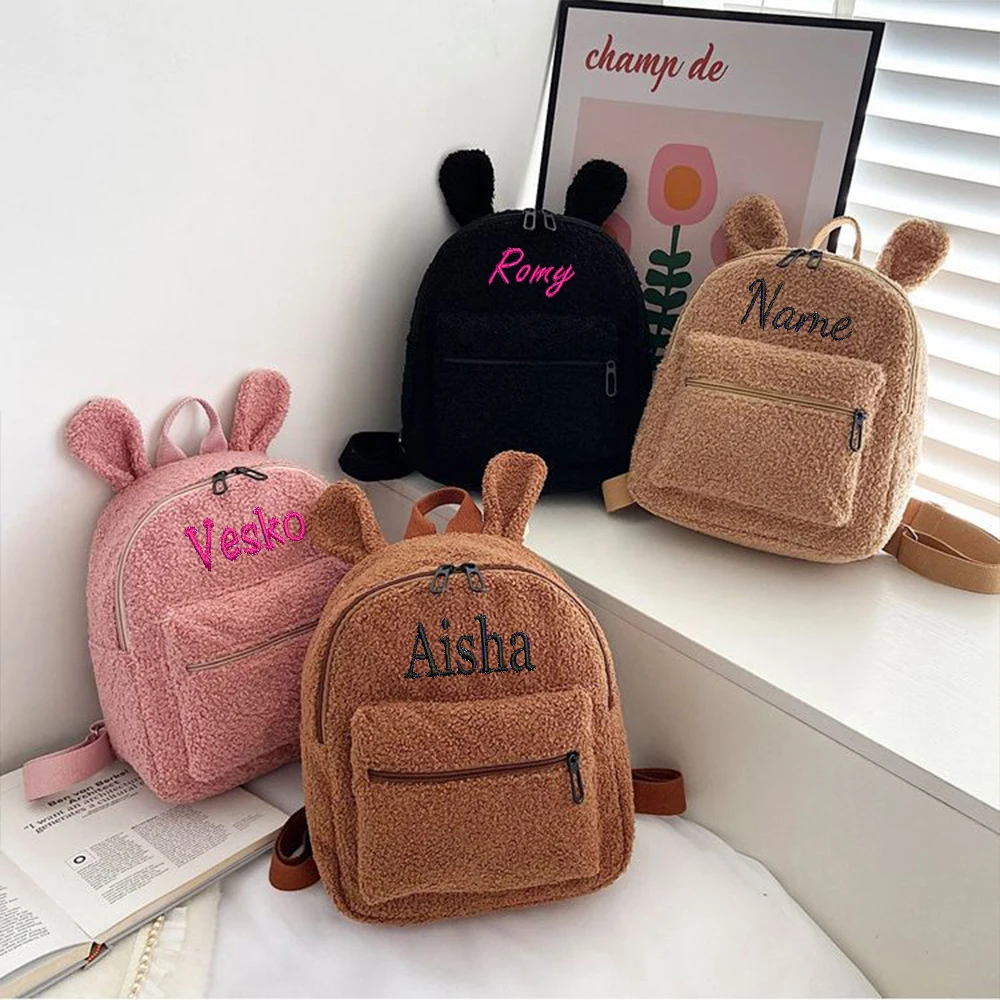 Personalised Embroidery Backpack,Custom any Name Portable Mini Children Travelling Rucksacks Bear Shaped Shoulder Bag Kindergard