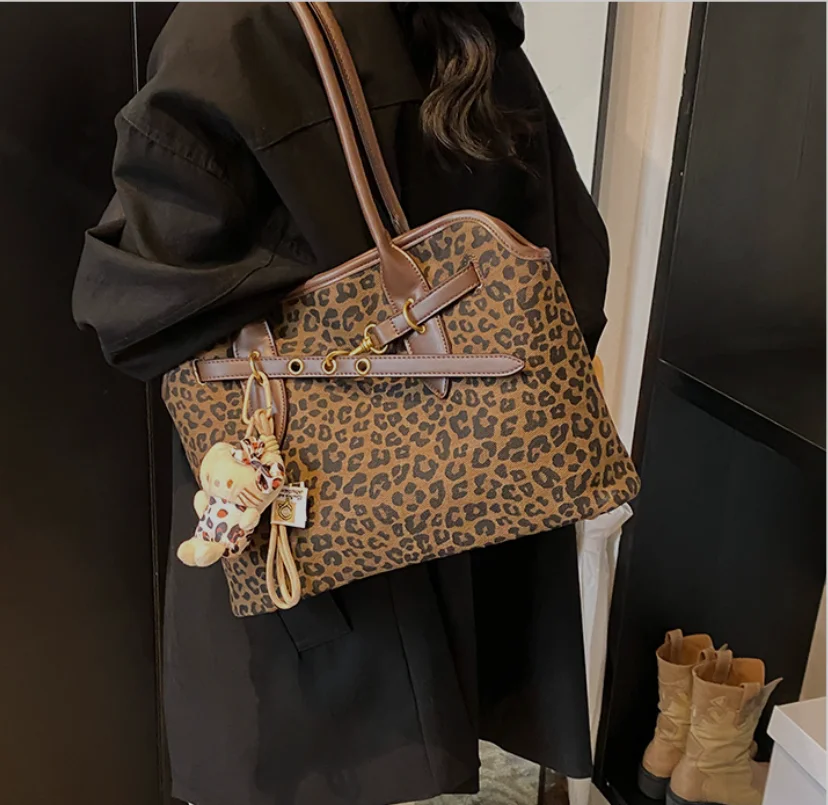 Moda feminina bolsa de grande capacidade leopardo impressão feminina sacola de viagem bolsa de ombro portátil saco de compras