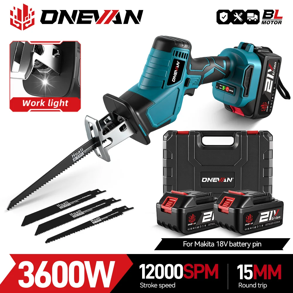 3600w 12000spm Bürstenlose Säbelsäge Drahtlose Kettensäge Schneiden Säge Holz Schneiden Werkzeuge Mit Sägeblatt Für Makita 18V batterie Pin