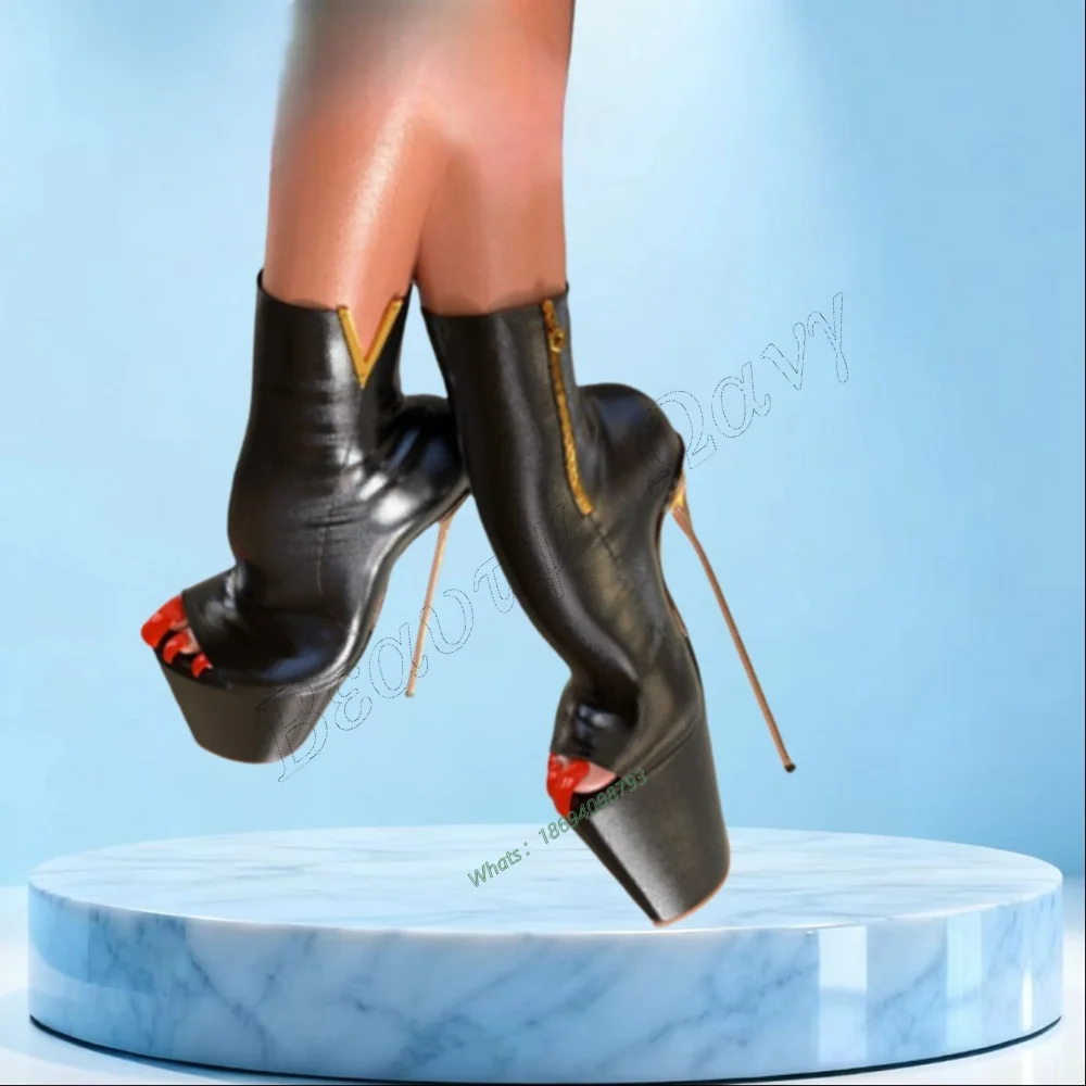 

Black Metal Heel Gold Zipper Sandals Ankle Boots Hollow Thin High Spike High Heel Shoes Sexy Women Shoes New Zapatos Para Mujere