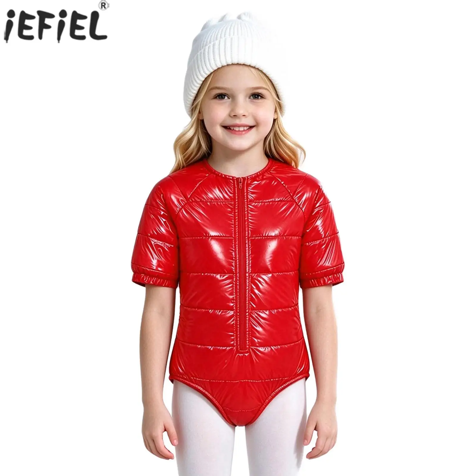 Kids Boys Girls Water Resistant Padded Bodysuit Zipper Front Short Sleeve Leotard Winter Clothing for Outdoor Skiing Skating