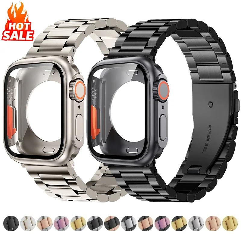 حزام + حافظة لساعة أبل باند 46 ملم 42 ملم 44 ملم 45 ملم 41 ملم غطاء كامل معدني سوار فولاذي غير قابل للصدأ Iwatch Series 11 10 9 8 7 62027