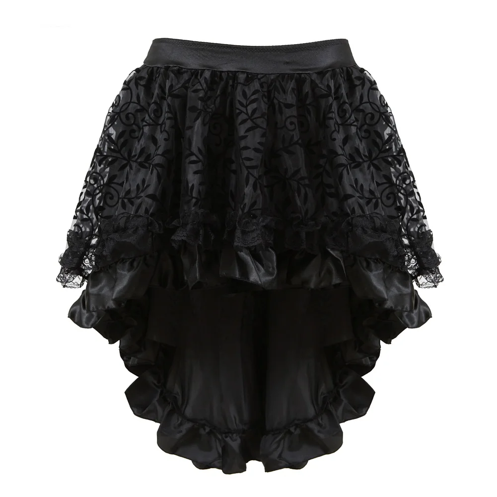 Sapubonva-Conjunto de corsé y falda burlesco, corpiño gótico con cordones irregulares, vestidos de corsé para mujer ajustables de talla grande negro