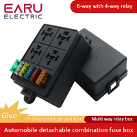 Earu Automotive 6-way fuse box with relay box assembly, 12 way 10 way 8 way modified circuit protection fuse box