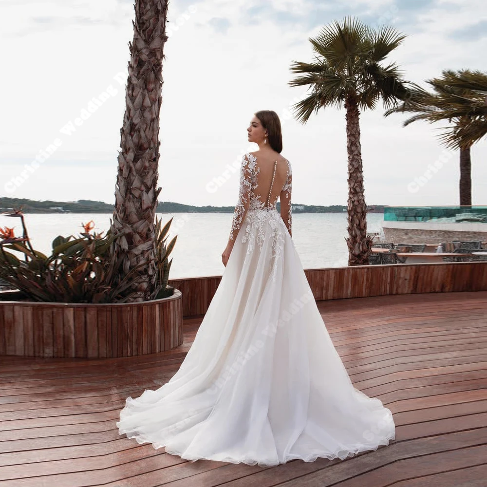 ชุดแต่งงานทรงเอไลน์คอวีแบบหวาน  ผ้าลูกไม้พิมพ์ลายเซ็กซี่  ผ้าทูล  ชุดแต่งงานสำหรับงานหมั้นและงานเลี้ยง  ชุดเจ้าสาว  สามารถสั่งตัดได้