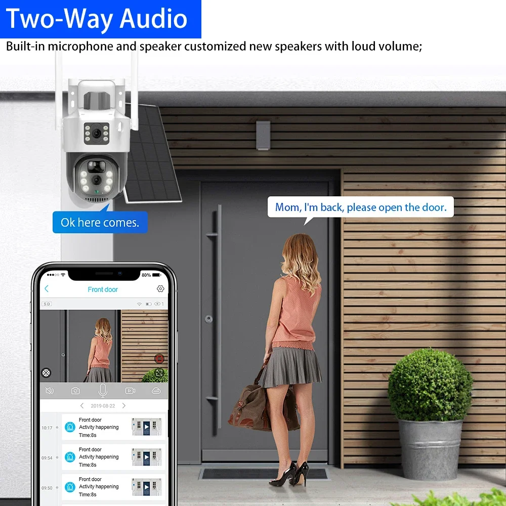 Solar Power Human PIR Detection 8MP 4K 5G 2.4GHZ WIFI Dual Lens Dual Screen PTZ Camera Wireless With Battery Security EseeCloud