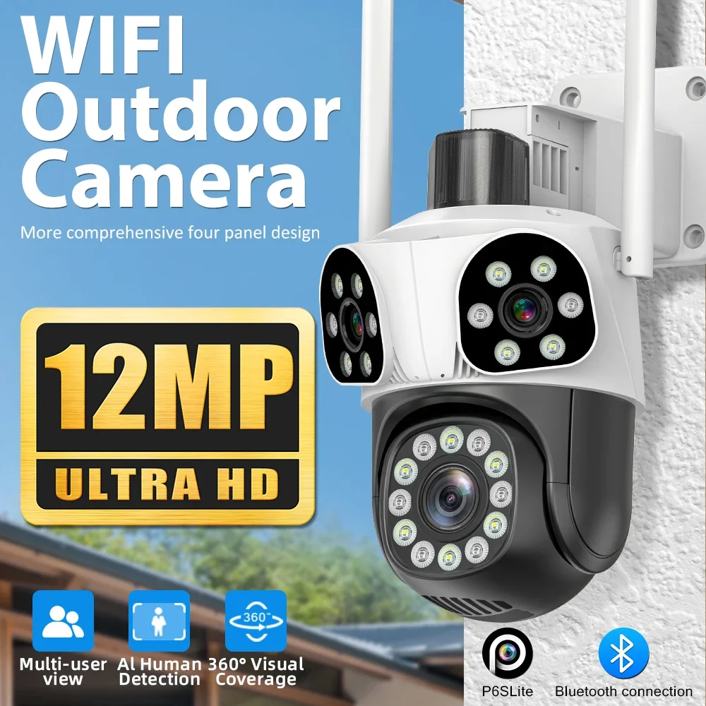 camera 12mp Outdoor 10x Zoom Triple Lens Triple Screen Security Mobile Body Detection Outdoor IP CCTV Survalance