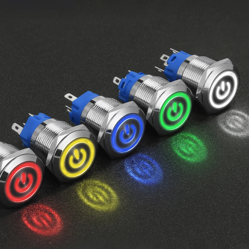 

16MM Flat Head LED Ring Light 1NO1NC Metal Push Button Switch 3~220V 3A Momentary/Latching Push Button with 5Pin Terminal